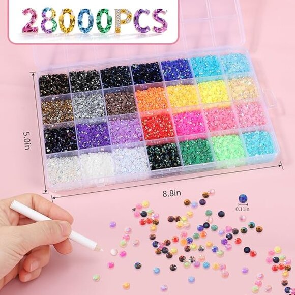 28000 Pcs/Box Nail Art Rhinestones,28 Colors 3mm Flat - Picture 3 of 4